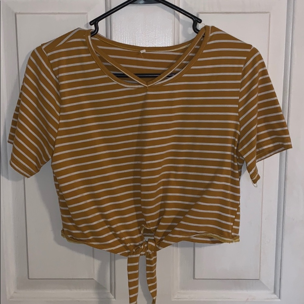 Yellow Striped Crop Tee